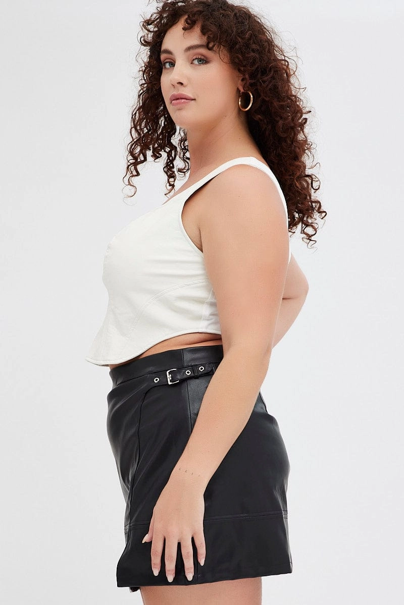 Black Mini Skirt Buckle Faux Leather Non Irritating Edges