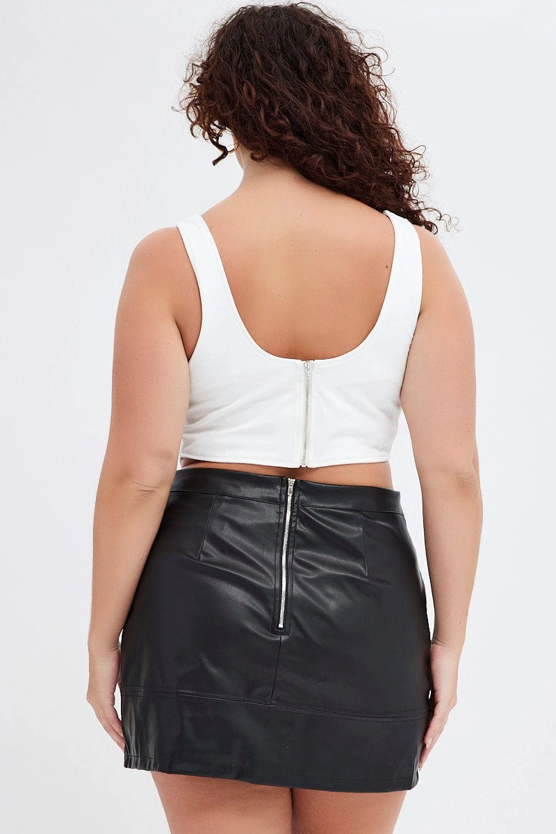 Black Mini Skirt Buckle Faux Leather Multi Purpose Fabric