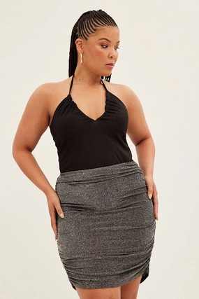 Neutral palette Breezy Mood Black Mini Skirt Lurex Elastic Waist Ruched