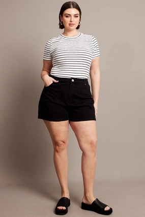 Black Mom Shorts High Rise Chic Comfort Rubberized Waistband