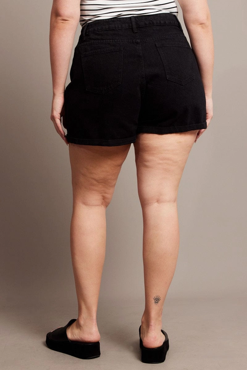 Black Mom Shorts High Rise Low Profile Zipper Functional Fit