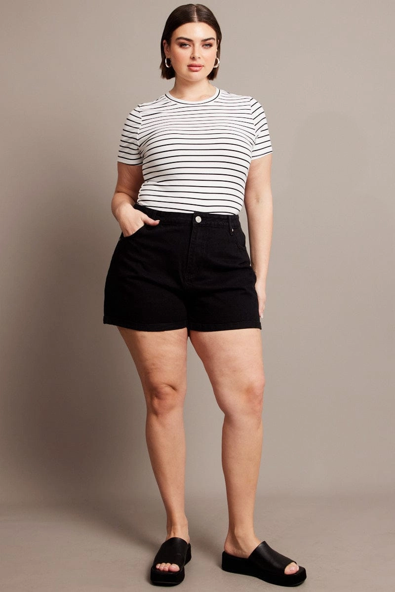 Black Mom Shorts High Rise Chic Comfort Rubberized Waistband