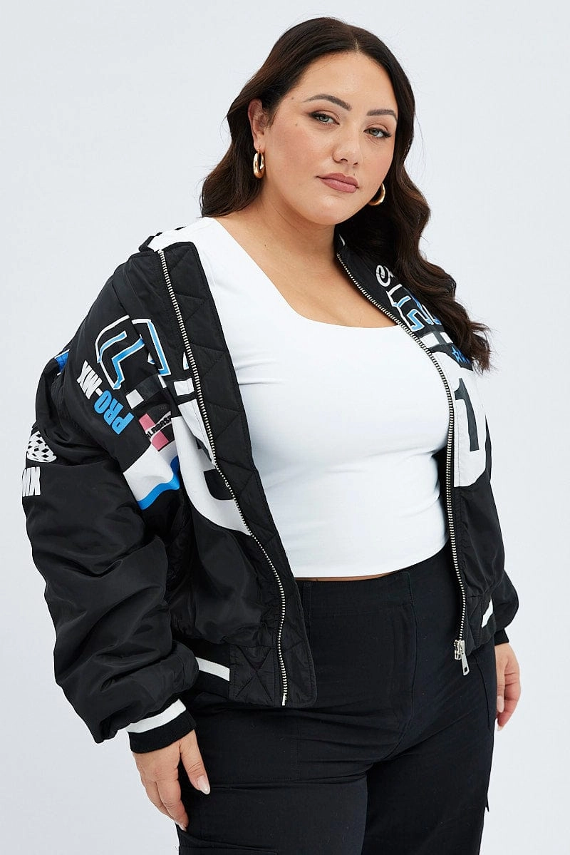 Travel Fit Black Motocross Jacket Bomber Padded Logo