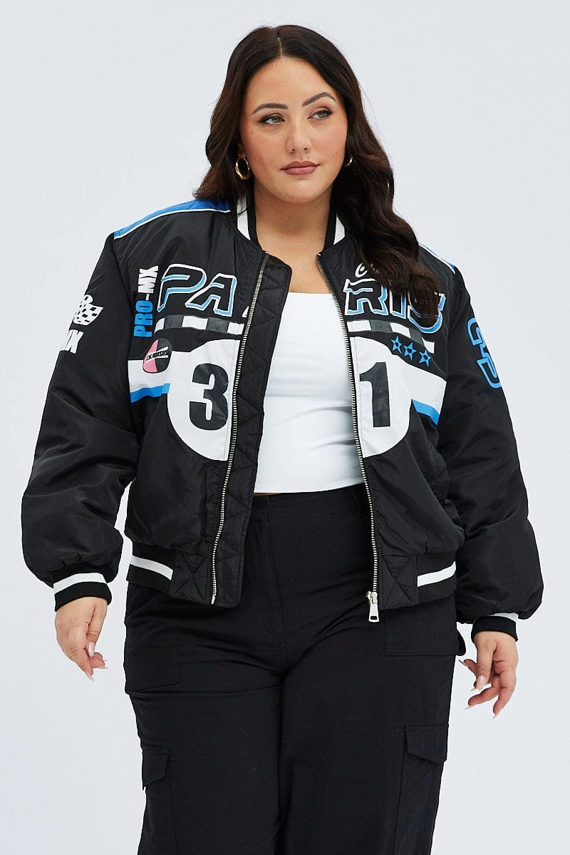 Strong Zip Black Motocross Jacket Bomber Padded Logo