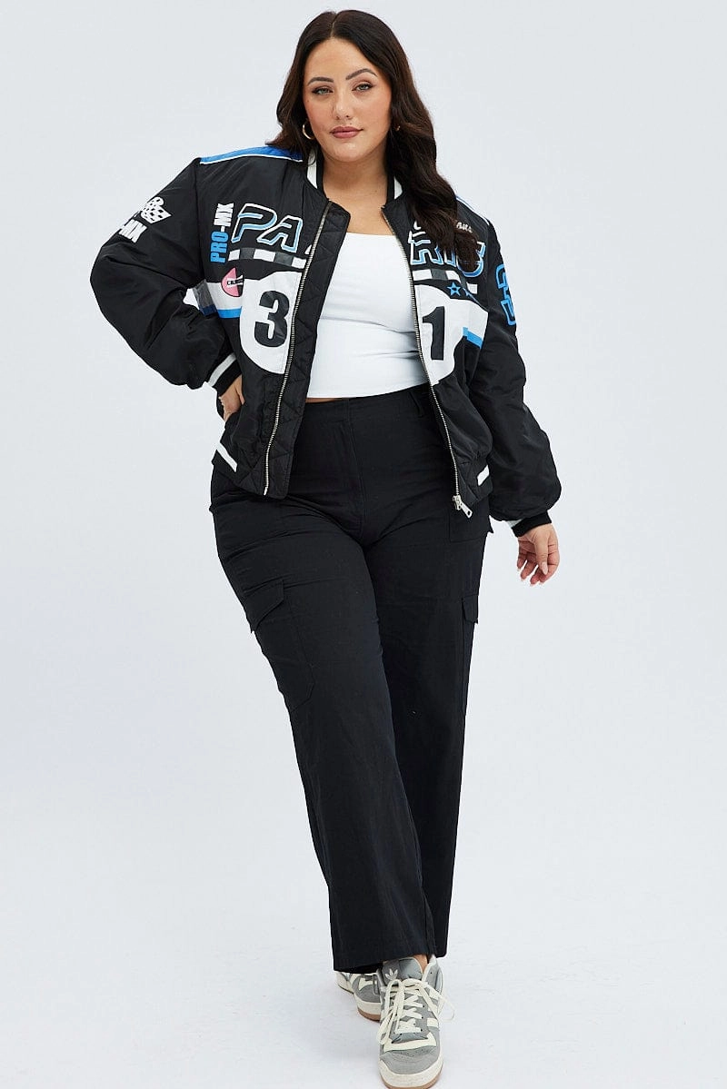 Modern Layers Adjustable Hem Cords Black Motocross Jacket Bomber Padded Logo