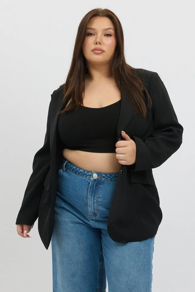 Black Oversized Lined Two Button Blazer Windproof Design Odor Resistant Treatment