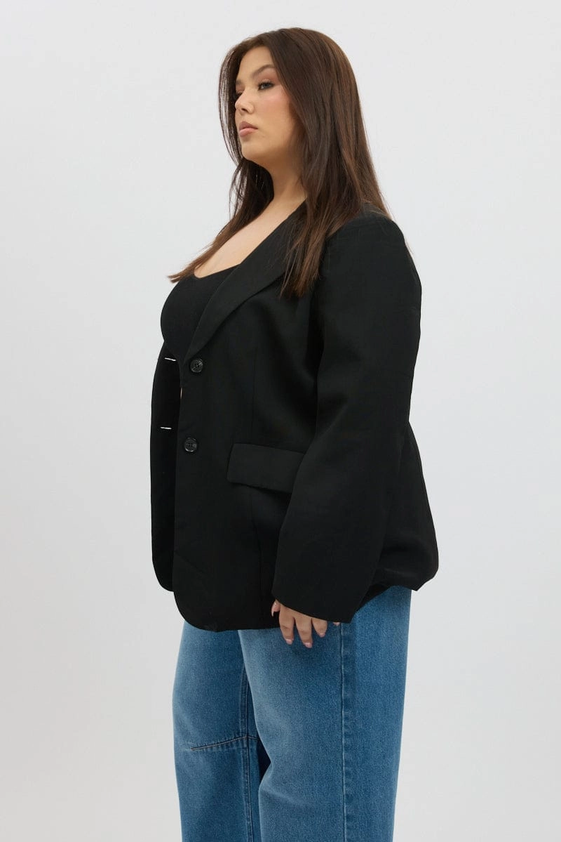 Black Oversized Lined Two Button Blazer Neutral palette