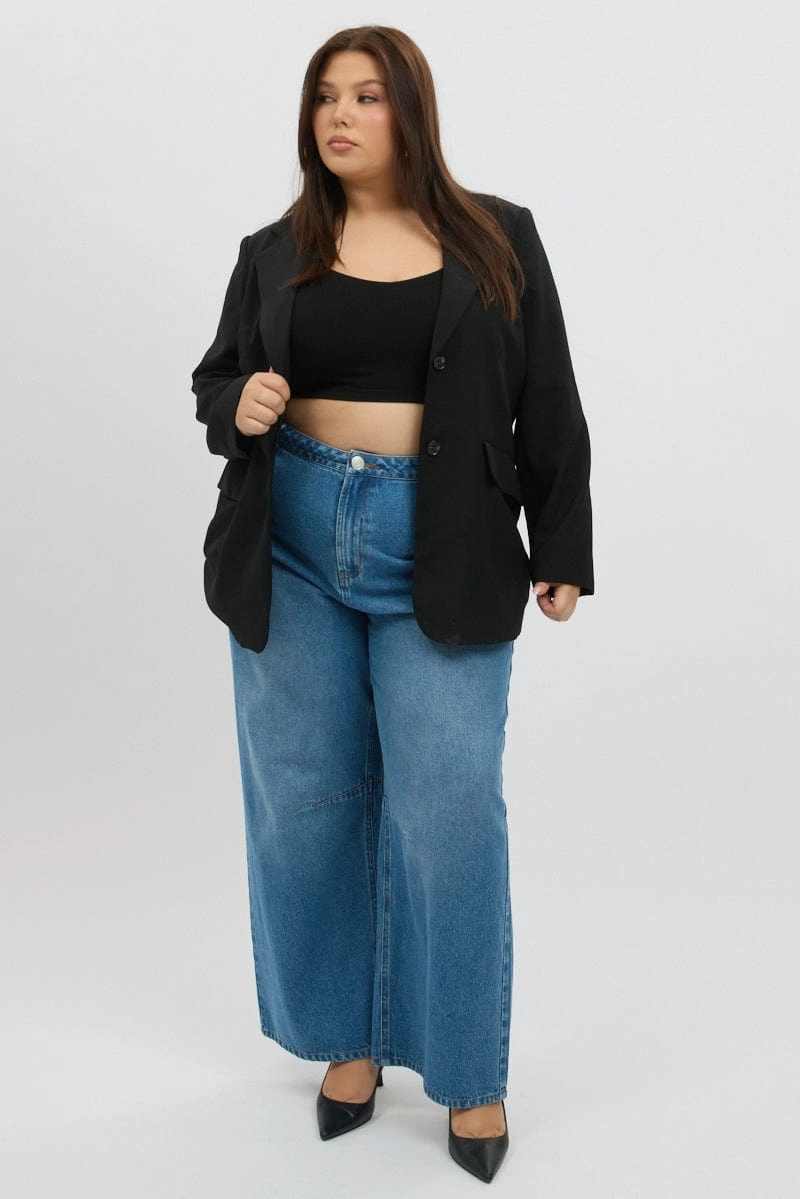 Odor Control Fibers Black Oversized Lined Two Button Blazer
