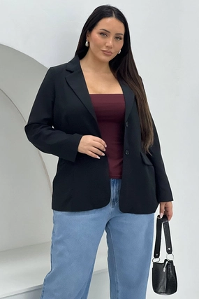 Black Oversized Lined Two Button Blazer Light Protection