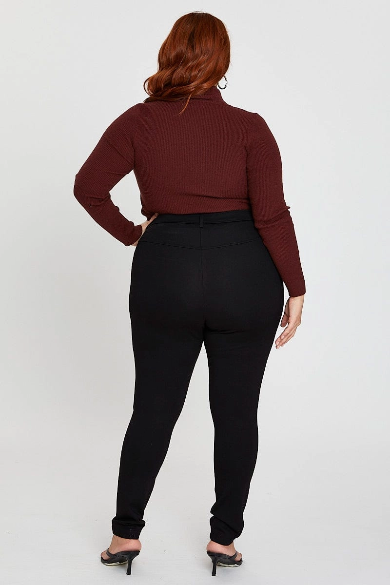 Static free Cozy Design Black Pants Mid Rise Ponte Button Front
