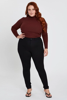 Cool Weather smooth zipper Black Pants Mid Rise Ponte Button Front