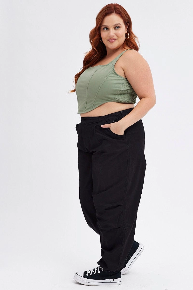 Cozy and Relaxed Black Parachute Cargo Pants Low Rise