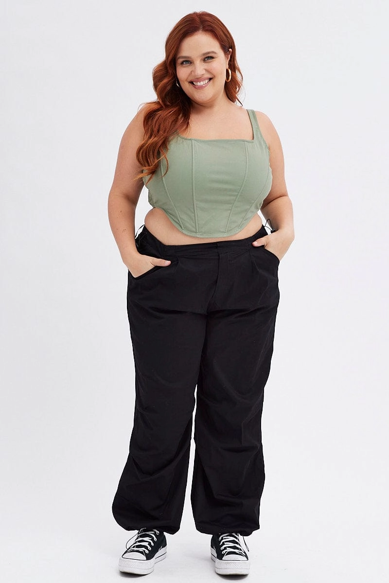 Cozy Stretch Fit Black Parachute Cargo Pants Low Rise