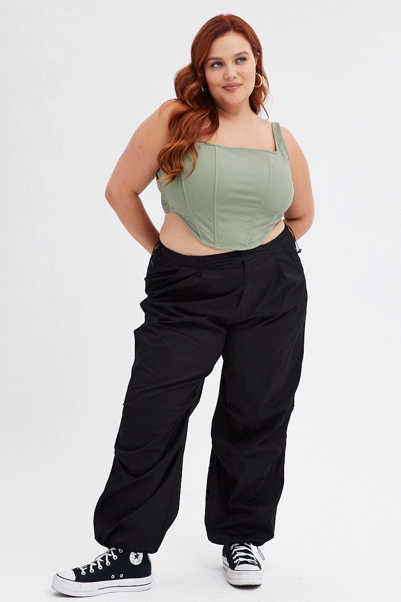 Black Parachute Cargo Pants Low Rise Cozy Stretch Fit