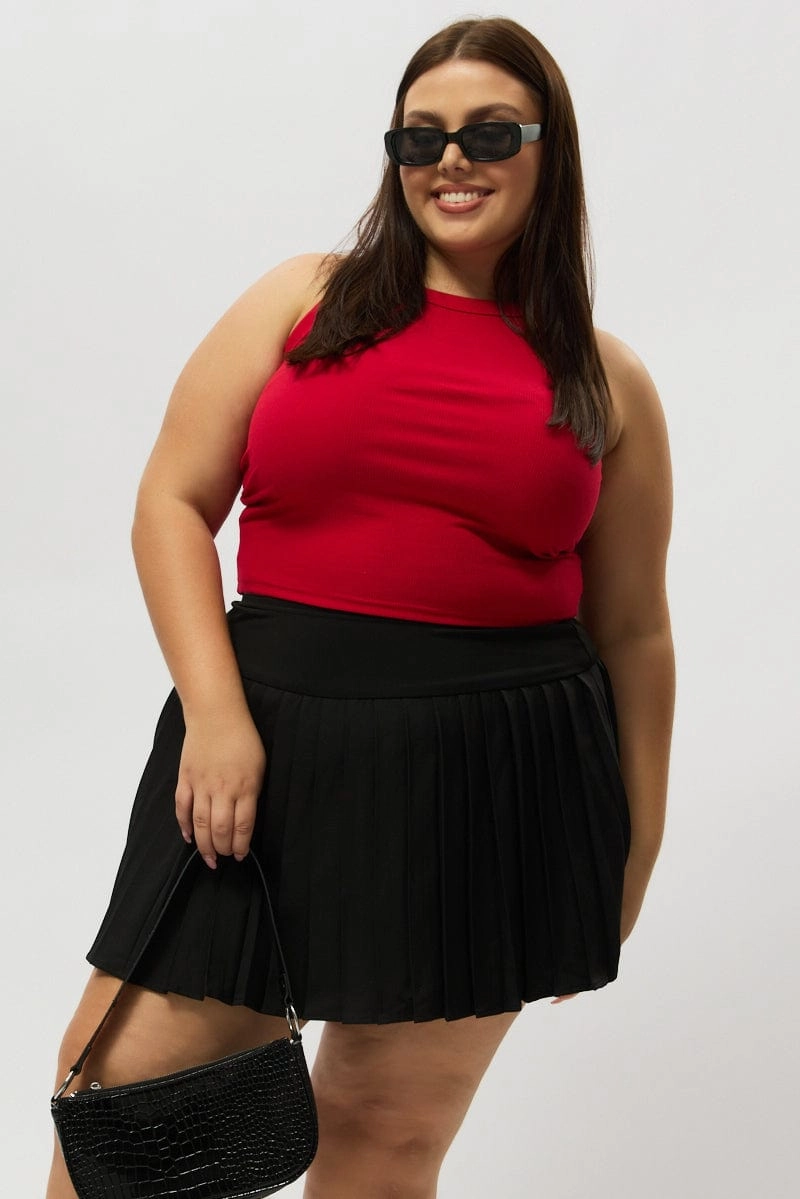 City Style Crisscross Back Black Pleated Tennis Skirt with Shorts Underneath