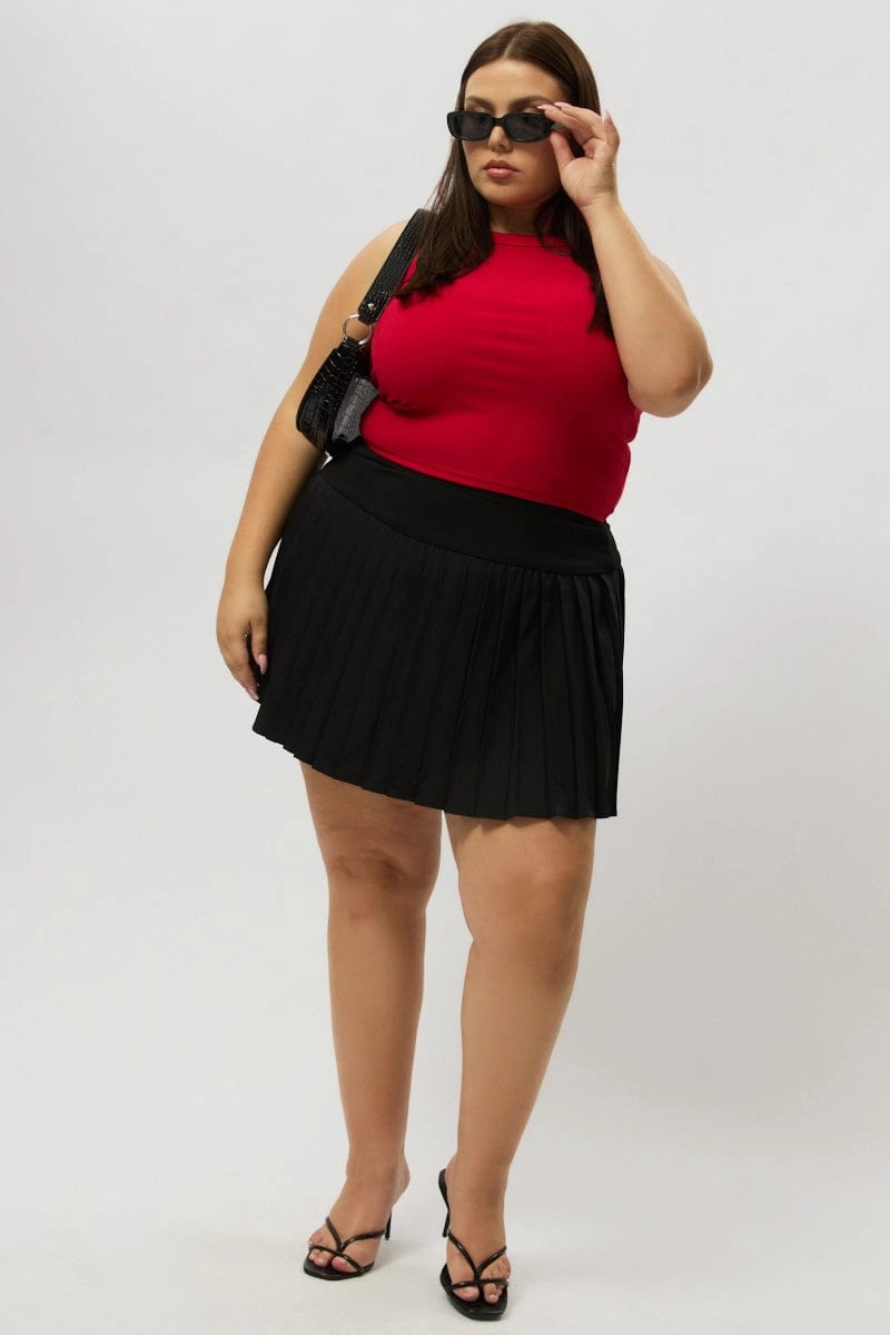 Geometric Print Black Pleated Tennis Skirt with Shorts Underneath