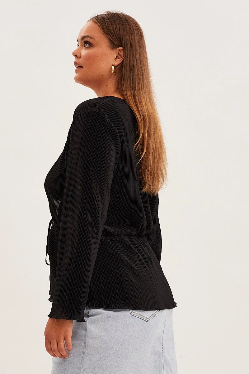 Long Sleeve Shock Absorbent Padding Black Plisse Jacket Tie Front Long Sleeve