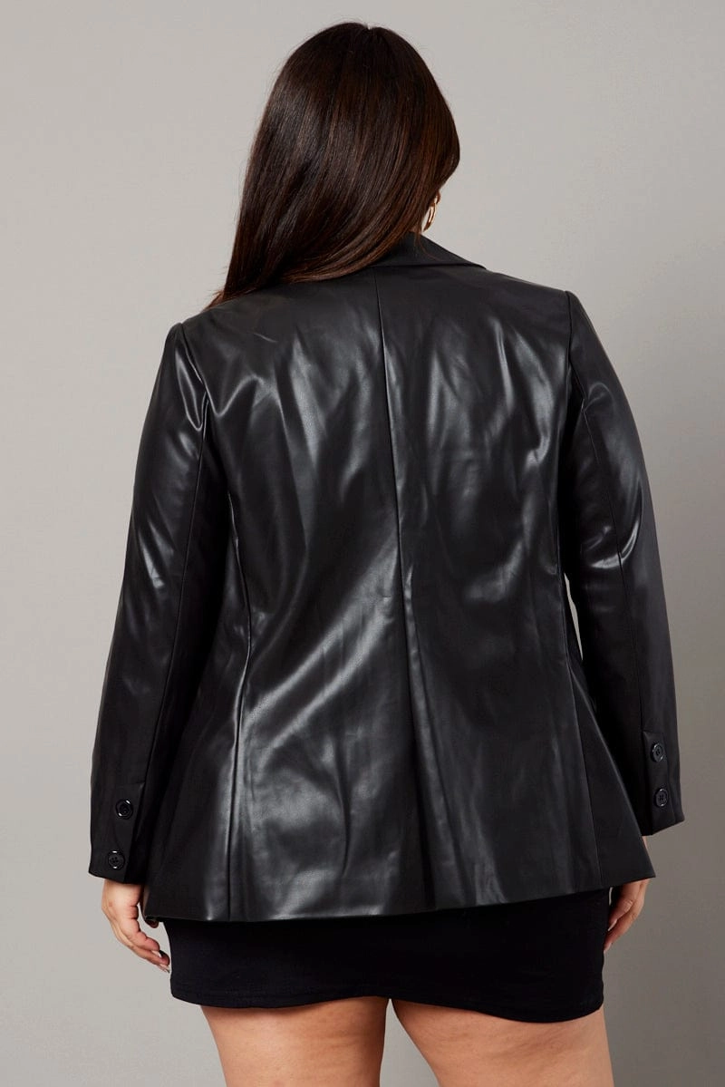 Advanced Layering System Ergonomic Sleeve Shaping Black Pu Blazer
