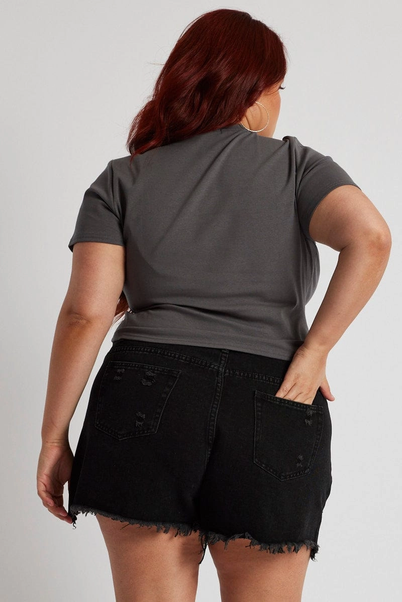 Black Relaxed Denim Shorts High Rise Value for Money Breathable Comfort Fit