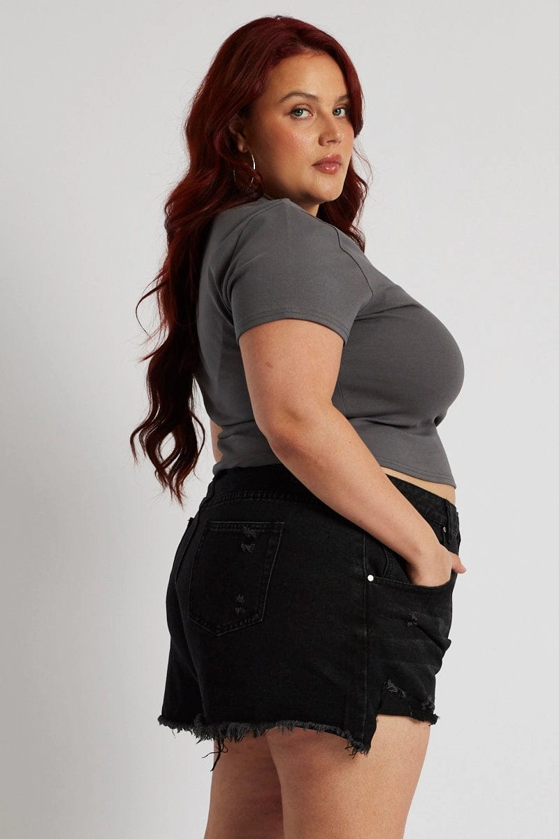 Fitted Design Black Relaxed Denim Shorts High Rise