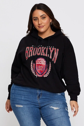 Black Relaxed Hoodie Brooklyn Graphic Long Sleeve Fleece product cycling suitability product sustainable future