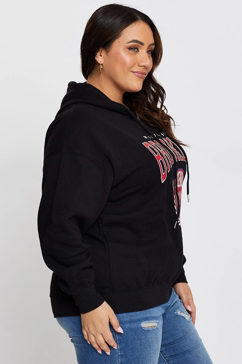 Black Relaxed Hoodie Brooklyn Graphic Long Sleeve Fleece Essential Wear
