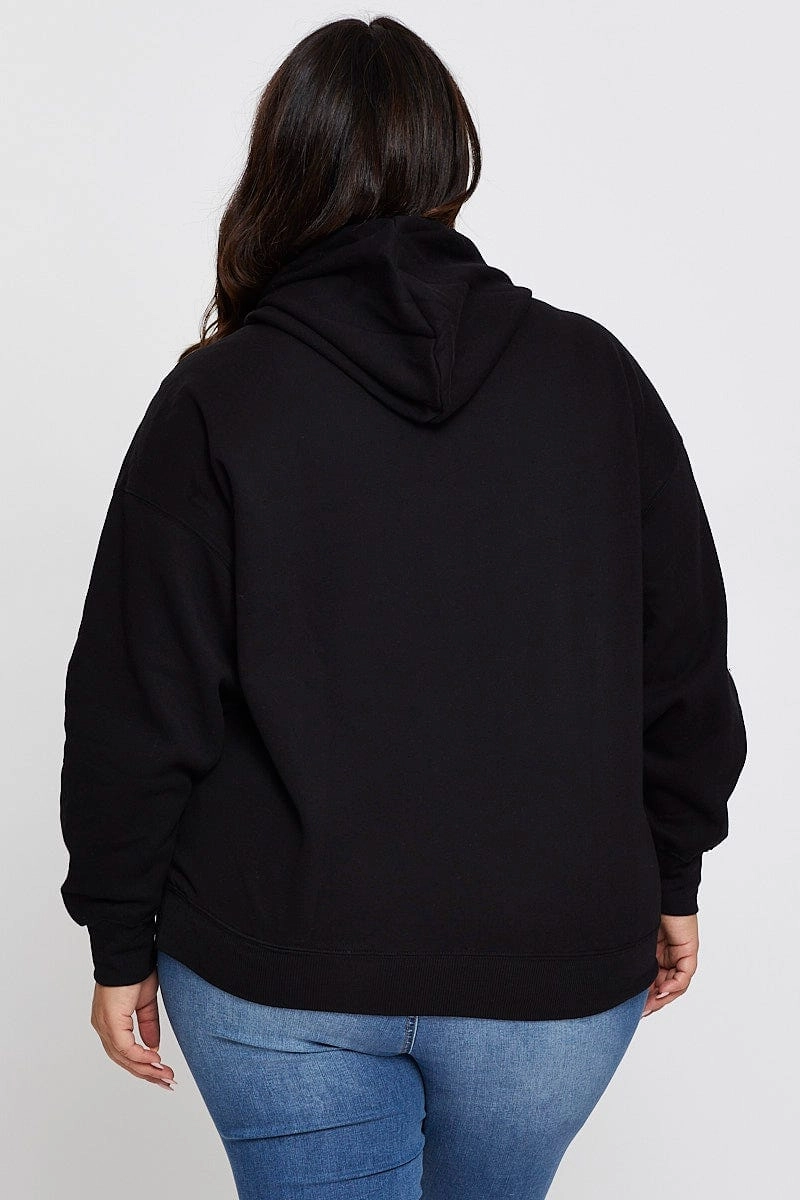 Black Relaxed Hoodie Brooklyn Graphic Long Sleeve Fleece Comfy Streetwear