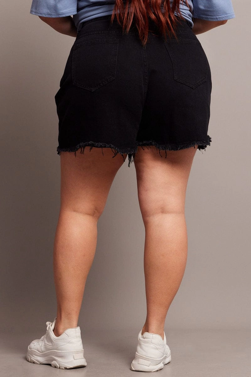 Black Relaxed Short High Rise Recycled Polyester Blend