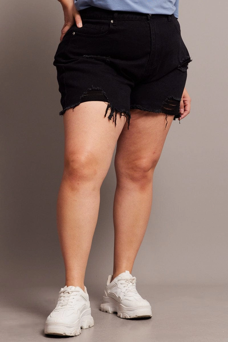 Black Relaxed Short High Rise Wrinkle Free Weave