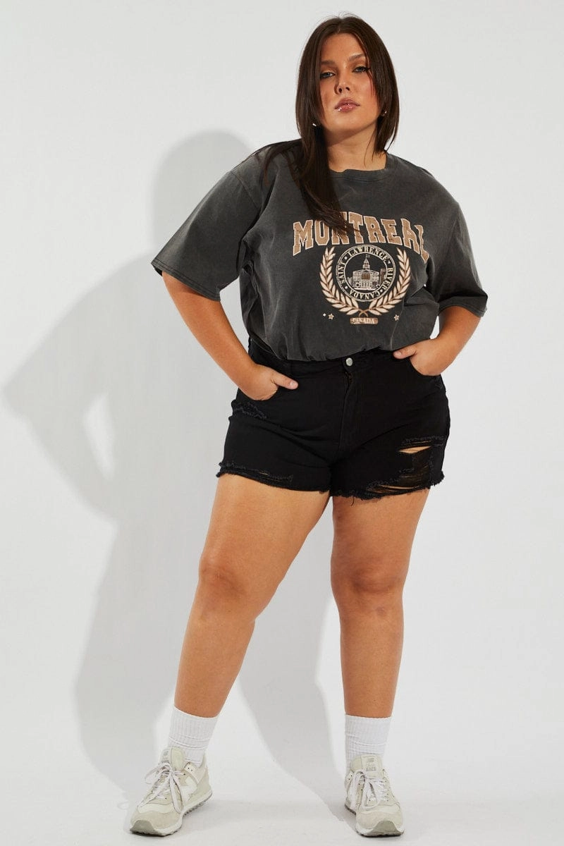 Black Relaxed Shorts High Rise Distressed Hem vacation look Light Active