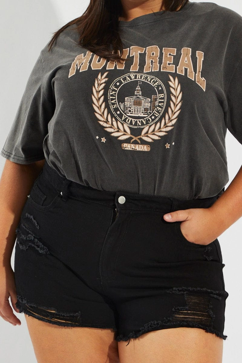 prom night Black Relaxed Shorts High Rise Distressed Hem