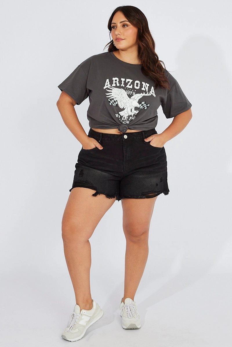 Printed Pattern Comfortable Style Black Relaxed Shorts High Rise