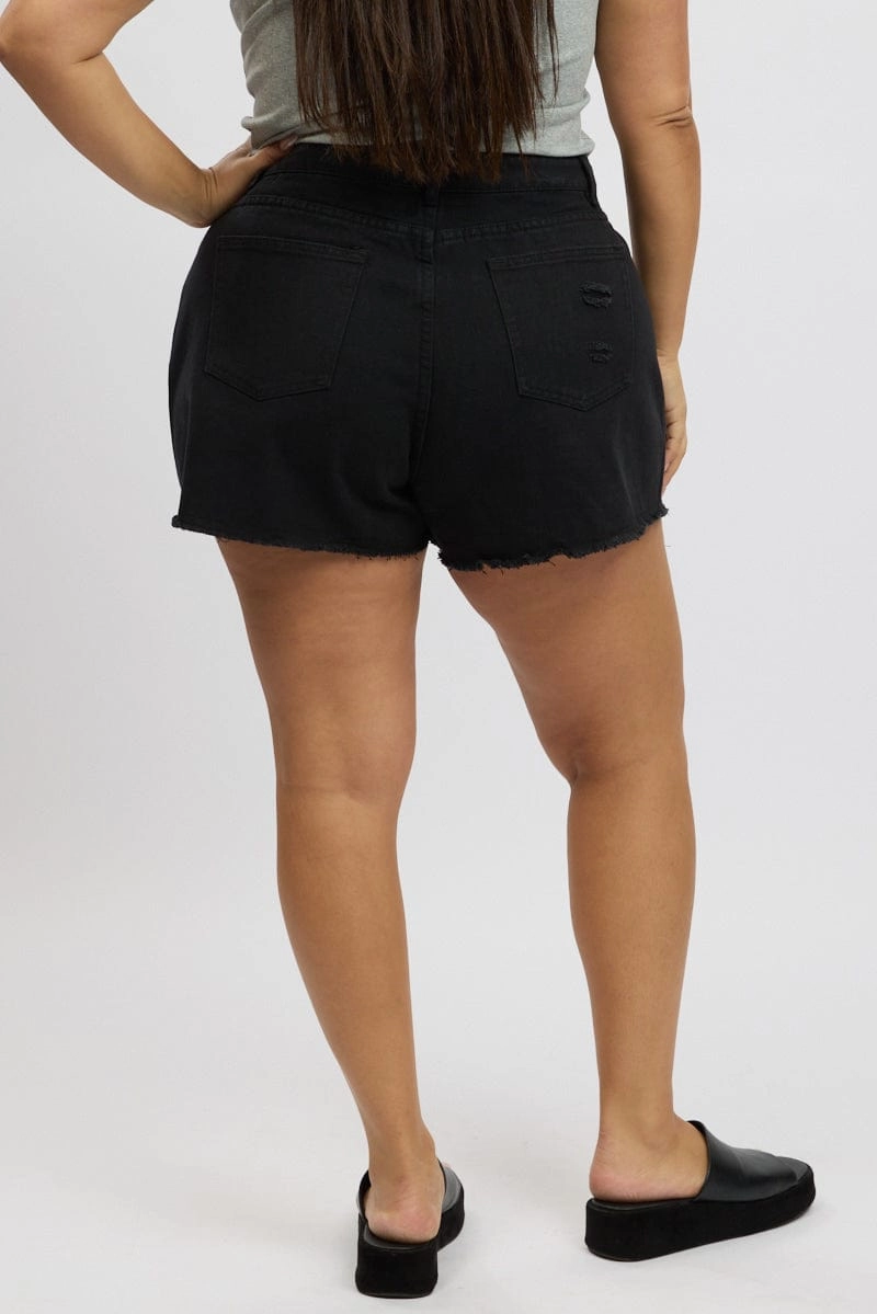 Black Relaxed Shorts High Rise DoubleStitchedSeams Water Repellent Coating