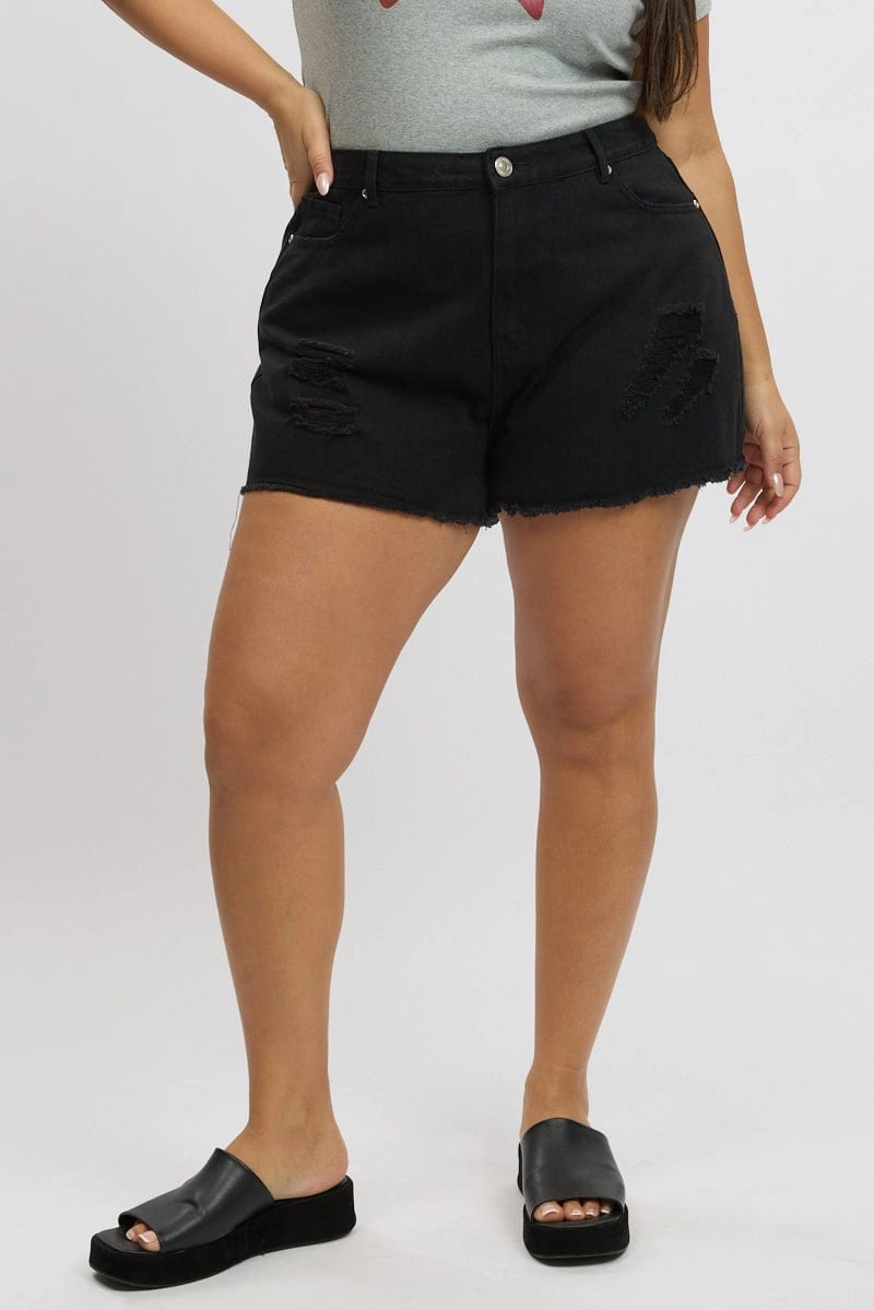 Body Movement Black Relaxed Shorts High Rise