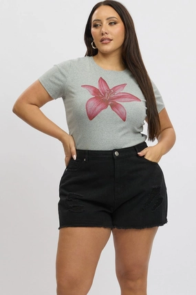 Black Relaxed Shorts High Rise Faux Leather Printed Pattern