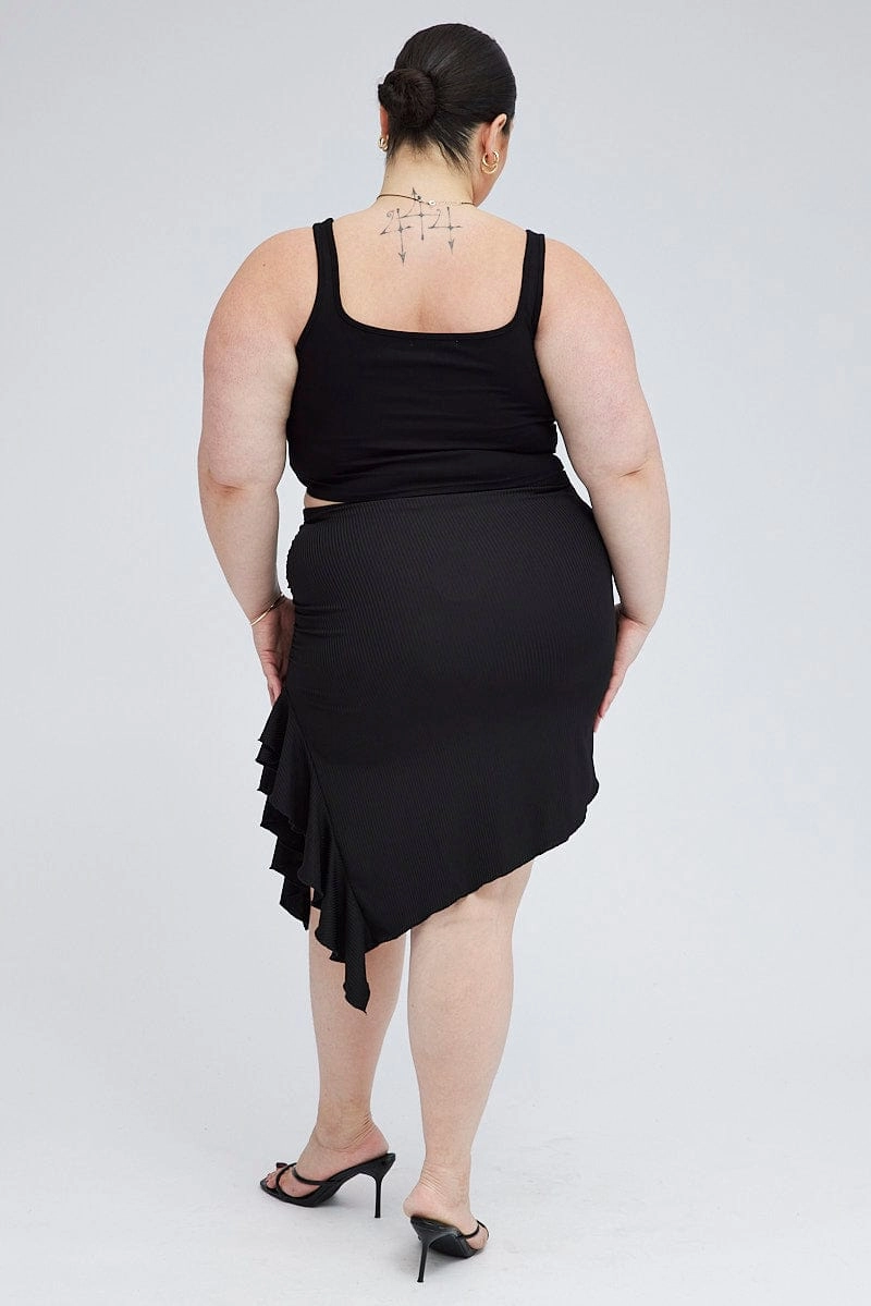 Black Rib Jersey Frill Skirt Weekend Style Non Irritating Edges