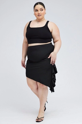 Black Rib Jersey Frill Skirt Crochet Style