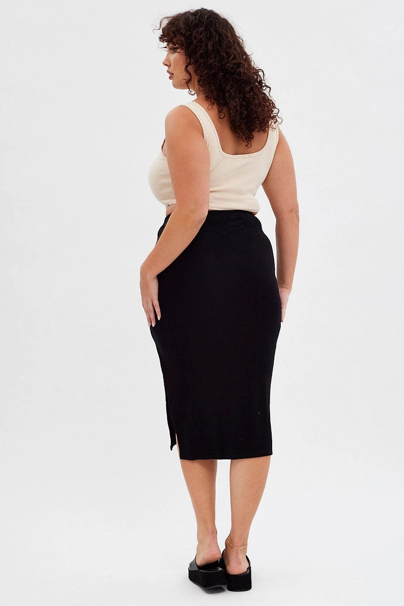 Chill Tones Outfit Moodboard Black Rib Midi Skirt Drawstring Ruched