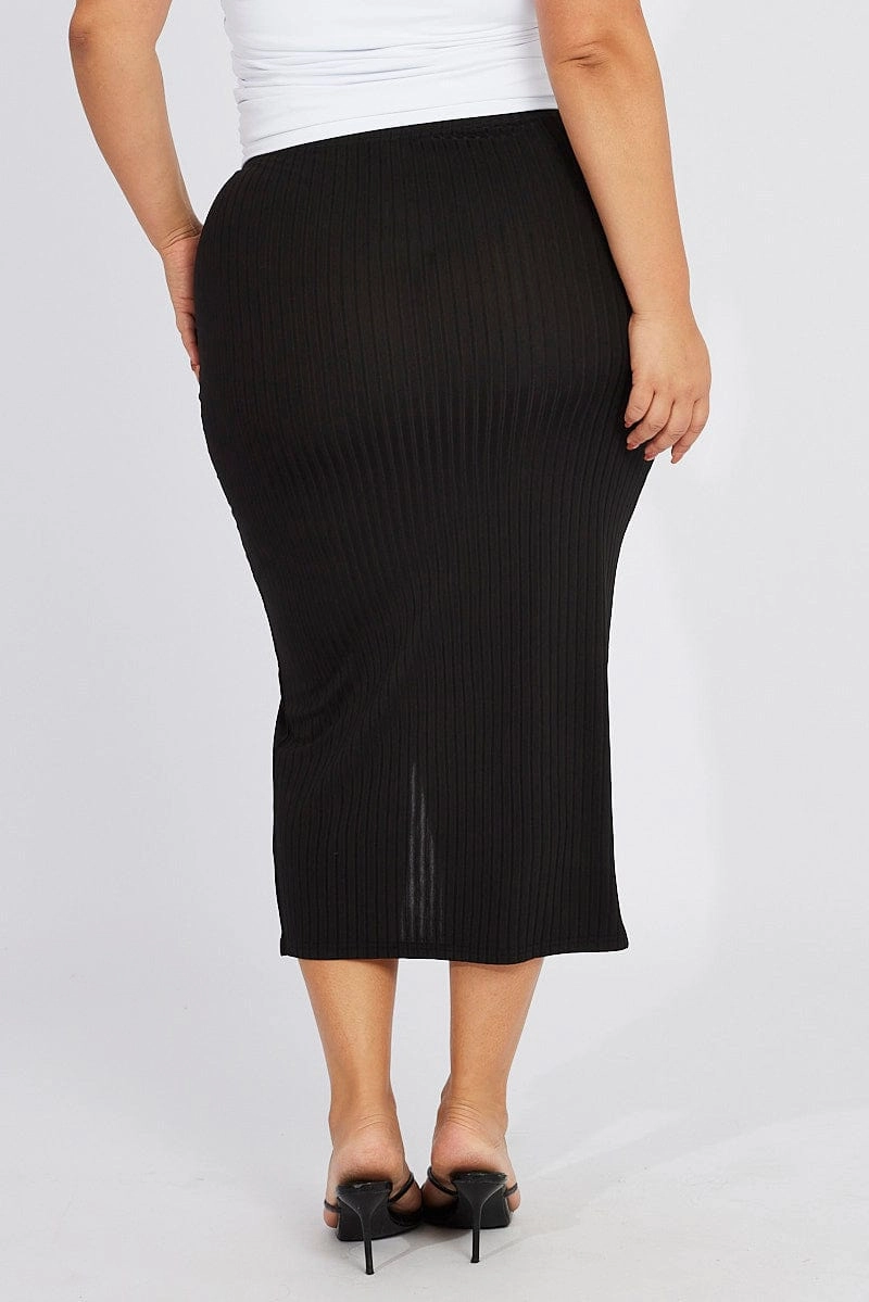 Black Rib Split Skirt light feel