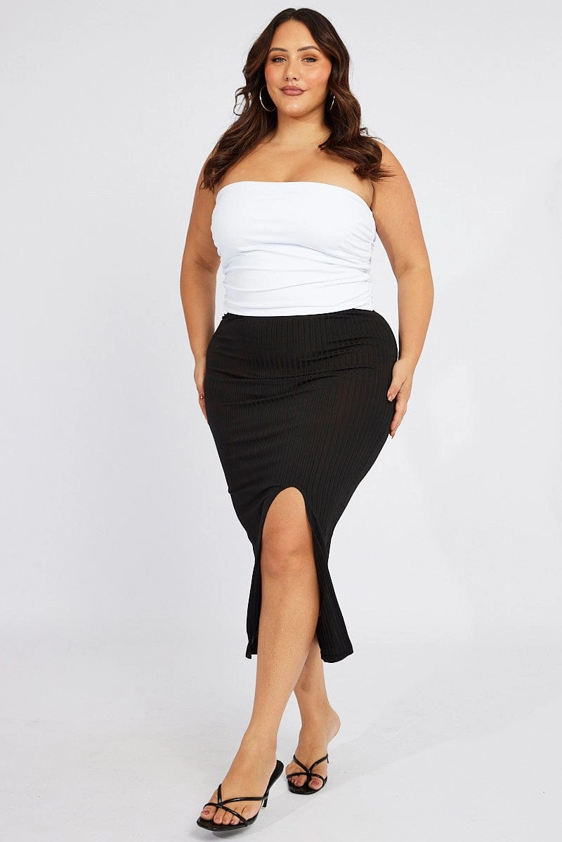 Black Rib Split Skirt Classic Fit