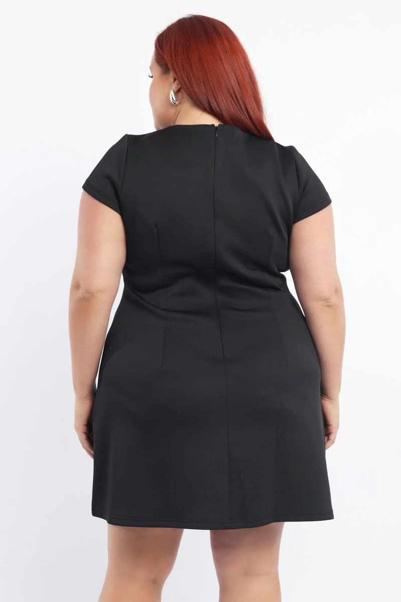Sophisticated Cut Black Round Neck Structured Minidress