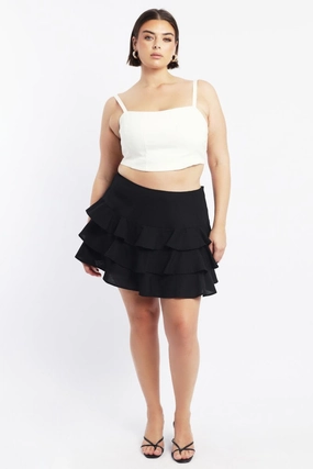 Quilted Texture Black Ruffle Mini Skirt