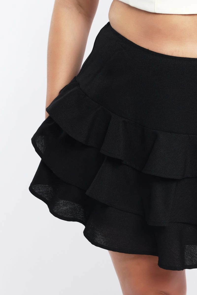 Black Ruffle Mini Skirt flowy silhouette Sharp Look