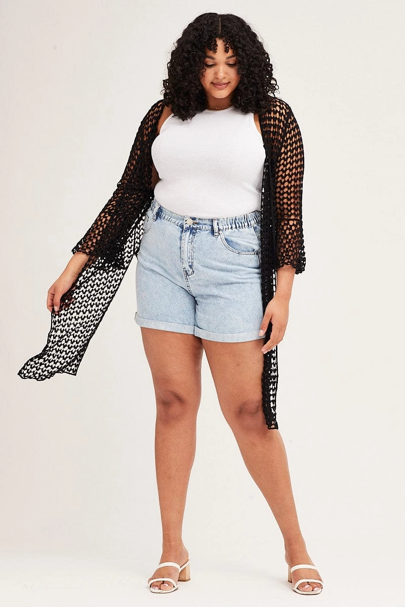 Black Ruffle Sleeve Open Front Crochet Cardigan Abrasion Proof Shoulders Fall Outfit