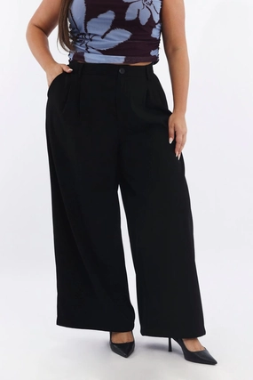 HiddenPockets Smart Comfort Black Sandwash Tailored Wide Leg Pants