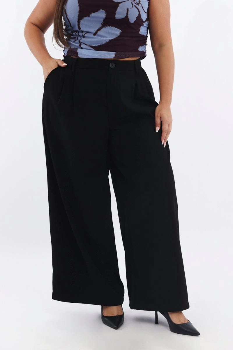 HiddenPockets Smart Comfort Black Sandwash Tailored Wide Leg Pants