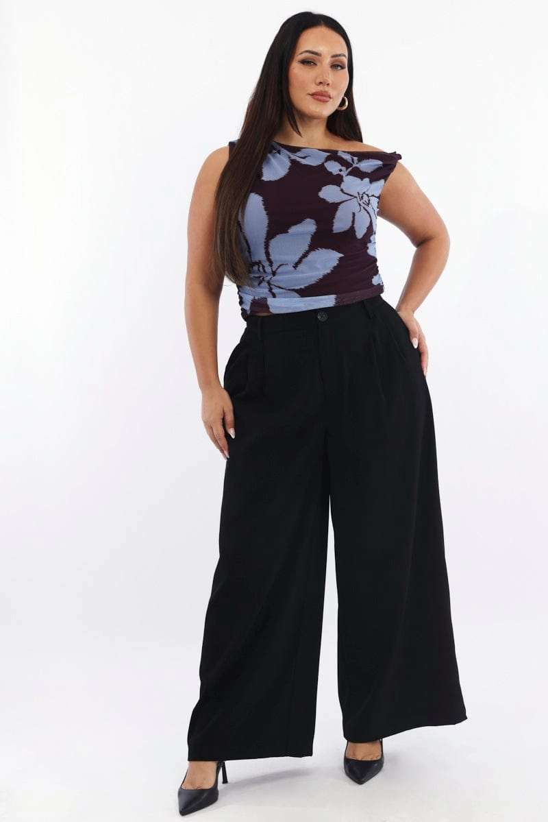 Black Sandwash Tailored Wide Leg Pants Sport Ready Fit No Wrinkle
