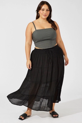 Outfit Lookbook Mood Outfit Black Shirred Waist Tie Maxi Skirt