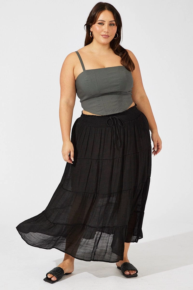 Outfit Lookbook Mood Outfit Black Shirred Waist Tie Maxi Skirt