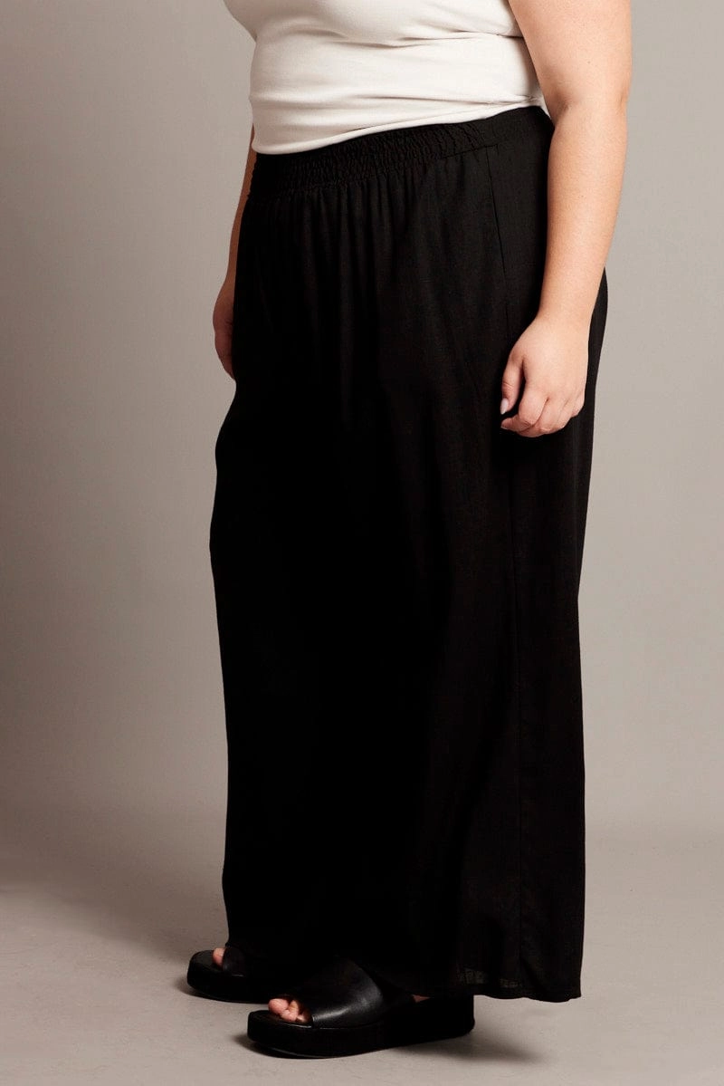 Durable Seams ReflectiveAccentDetails Black Shirred Waist Wide Leg Pants